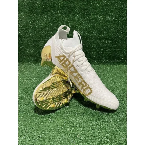 Adidas ADIZERO Primeknit Men's Football Cleats White Metallic Gold Sizes 8-13 - Picture 6 of 9